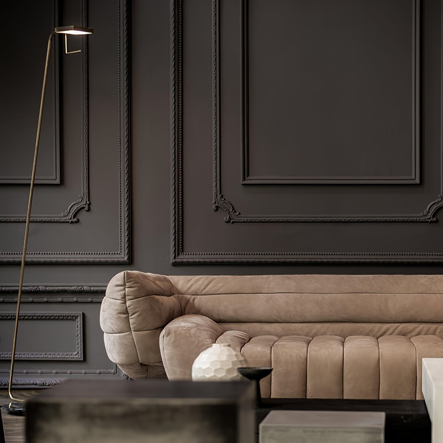 Lampadaire moderne Laurits en Marbre Or et blanc