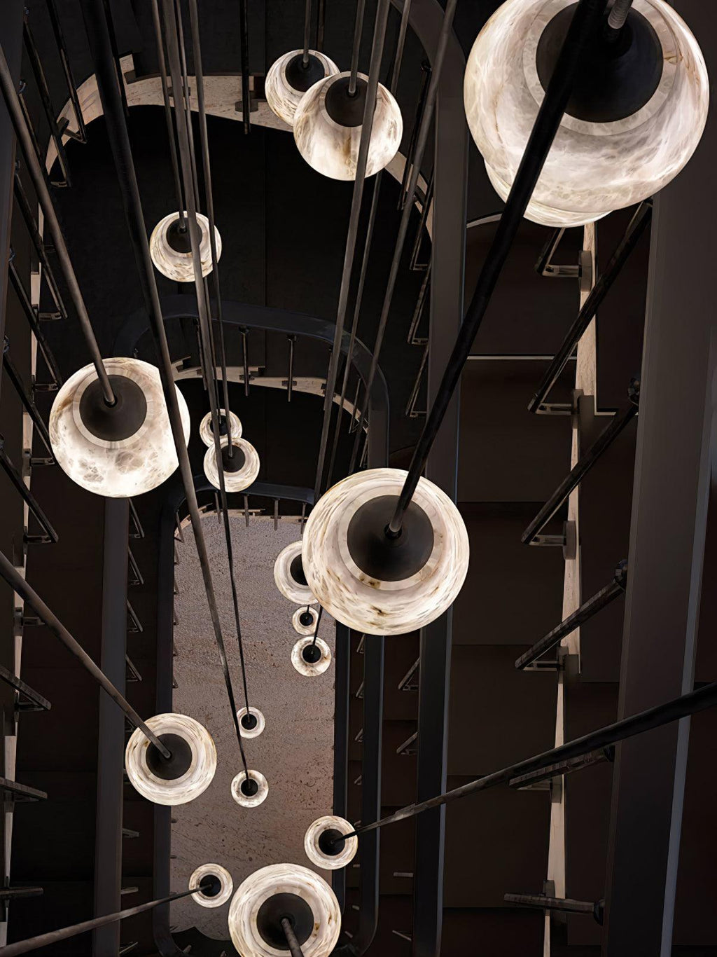 Suspension moderne Wolfe en Albâtre Noir et blanc