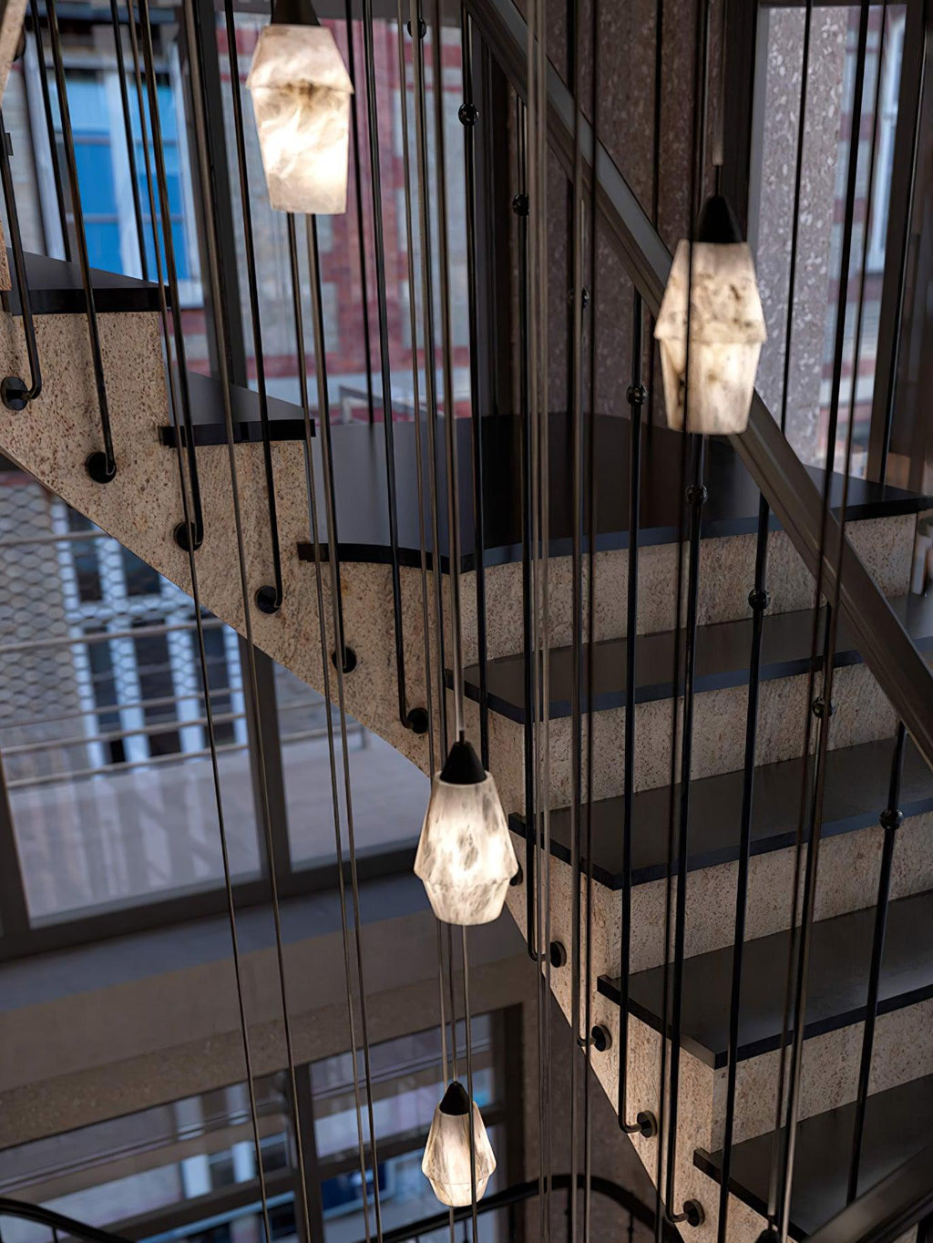 Suspension moderne Wolfe en Albâtre Noir et blanc
