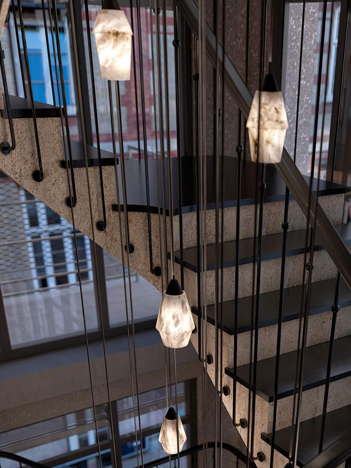 Suspension moderne Wolfe en Albâtre Noir et blanc