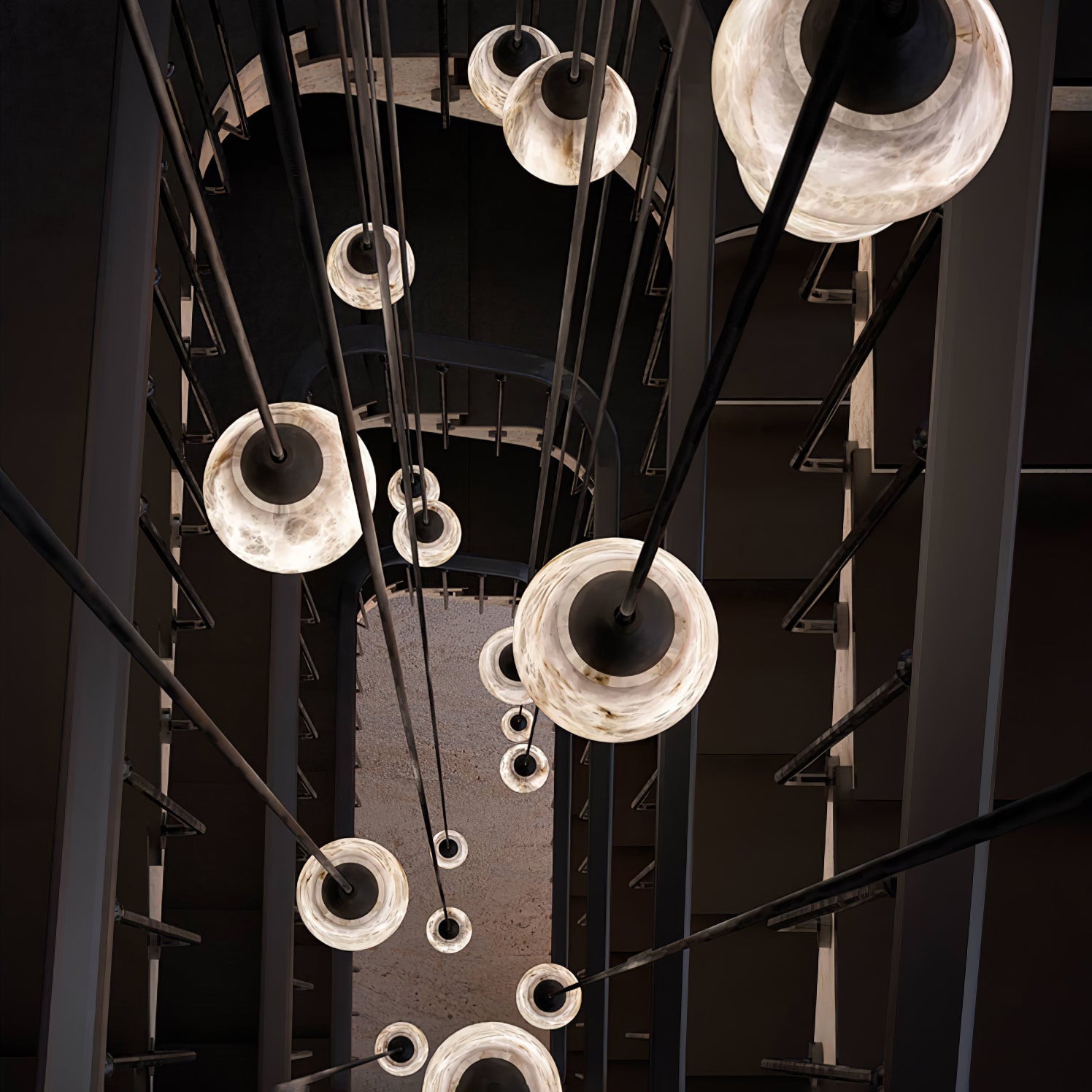Suspension moderne Wolfe en Albâtre Noir et blanc