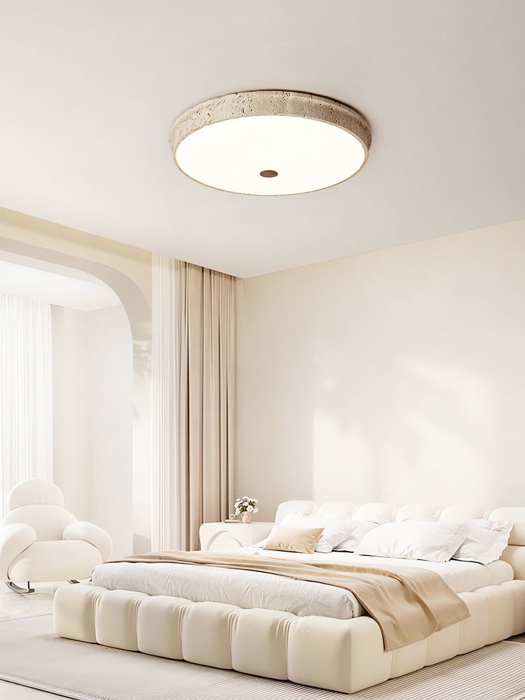Plafonnier moderne Orell en pierre Travertin jaune et blanc