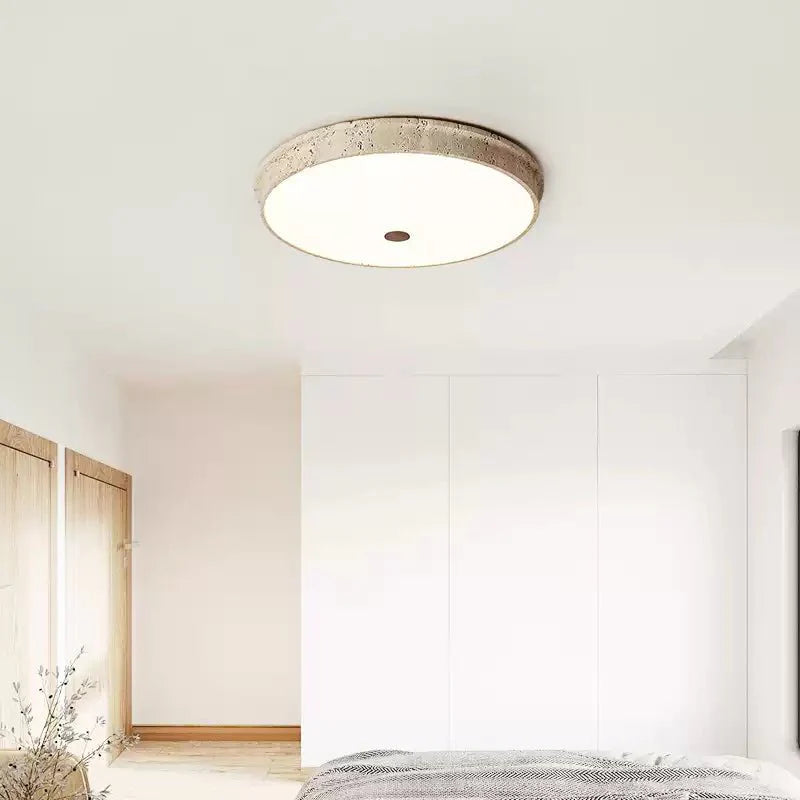 Plafonnier moderne Orell en pierre Travertin jaune et blanc