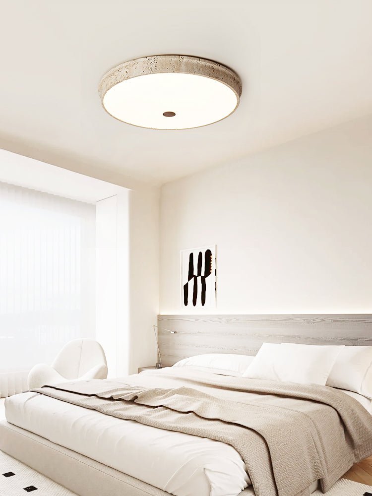 Plafonnier moderne Orell en pierre Travertin jaune et blanc
