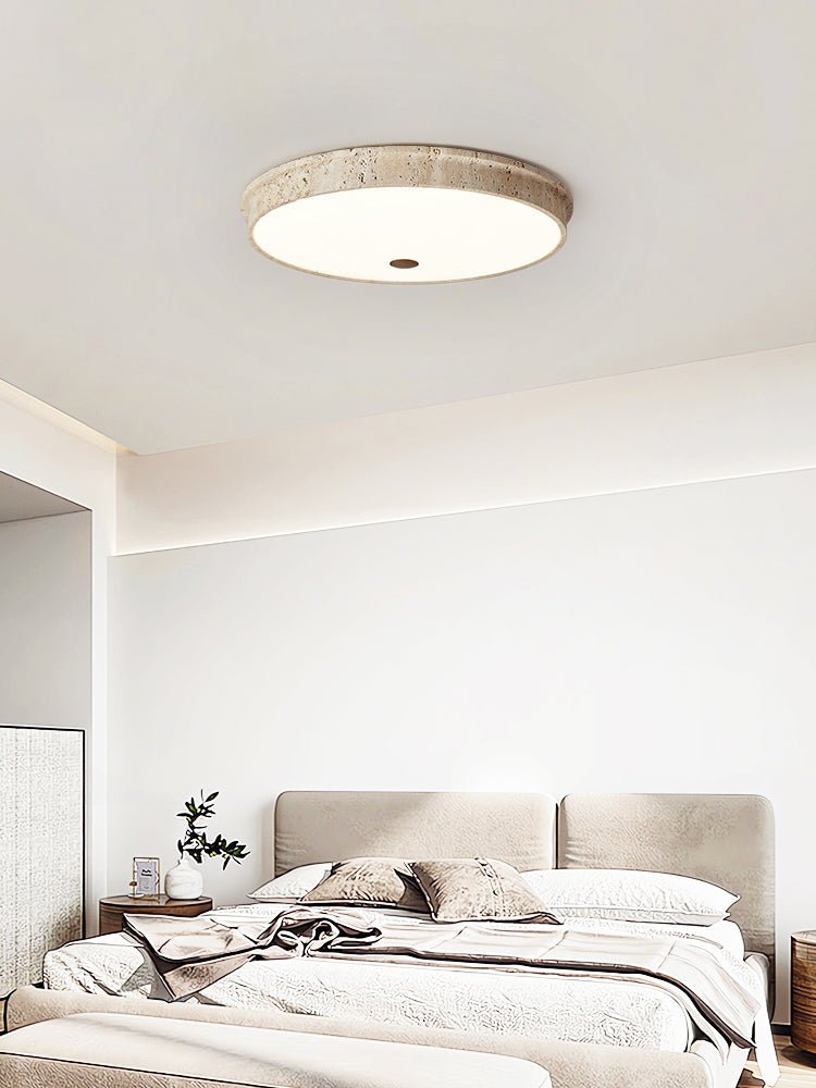 Plafonnier moderne Orell en pierre Travertin jaune et blanc