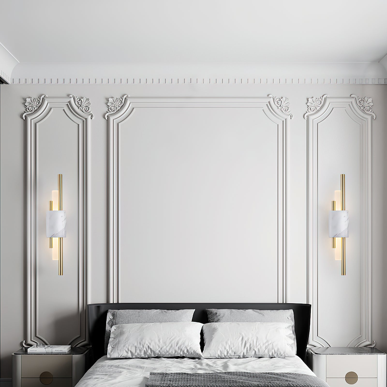 Applique murale moderne Lucan en Blanc marbre et doré