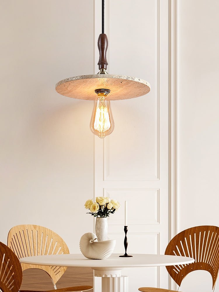 Suspension moderne Fridtjov en Travertin jaune et noyer