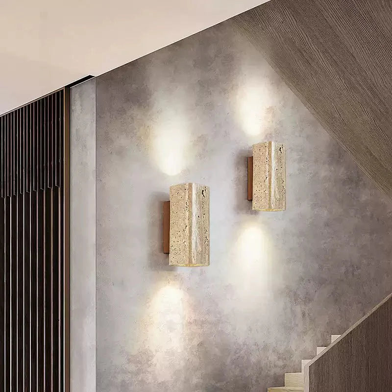 Applique murale moderne Roc en Bois et travertin jaune