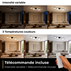 Plafonnier LED 4 anneaux noir dimmable 88 cm