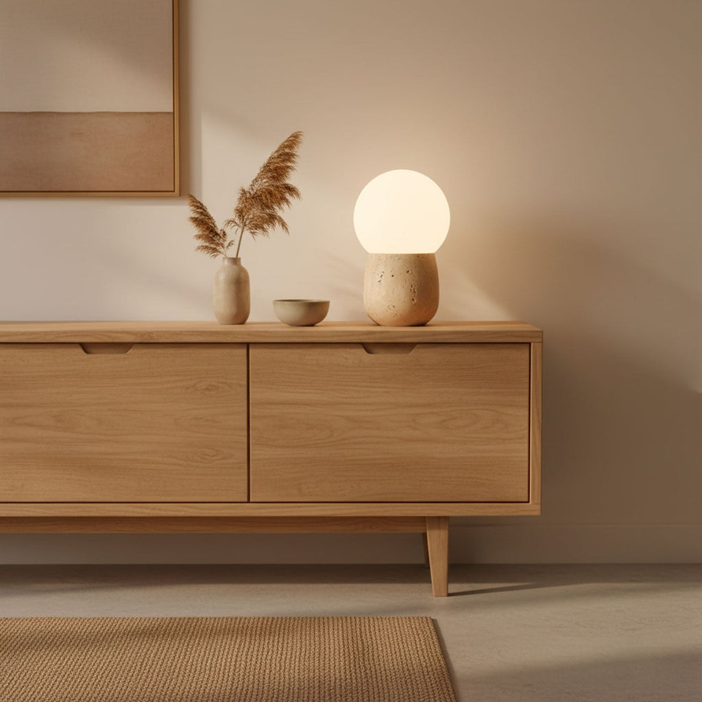 Lampe à poser moderne Ainamo en Travertin jaune et blanc