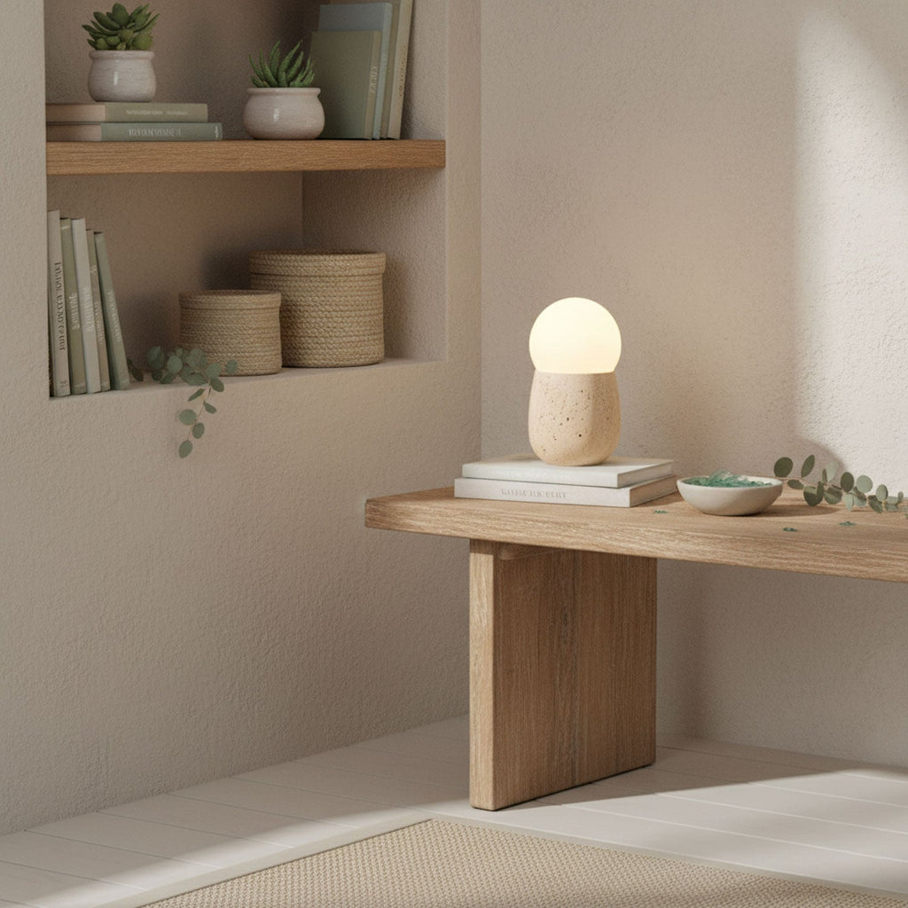 Lampe à poser moderne Ainamo en Travertin jaune et blanc