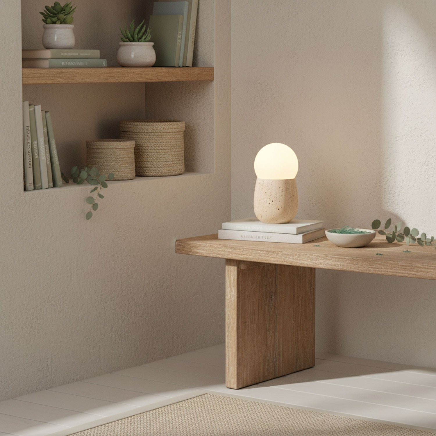 Lampe à poser moderne Ainamo en Travertin jaune et blanc