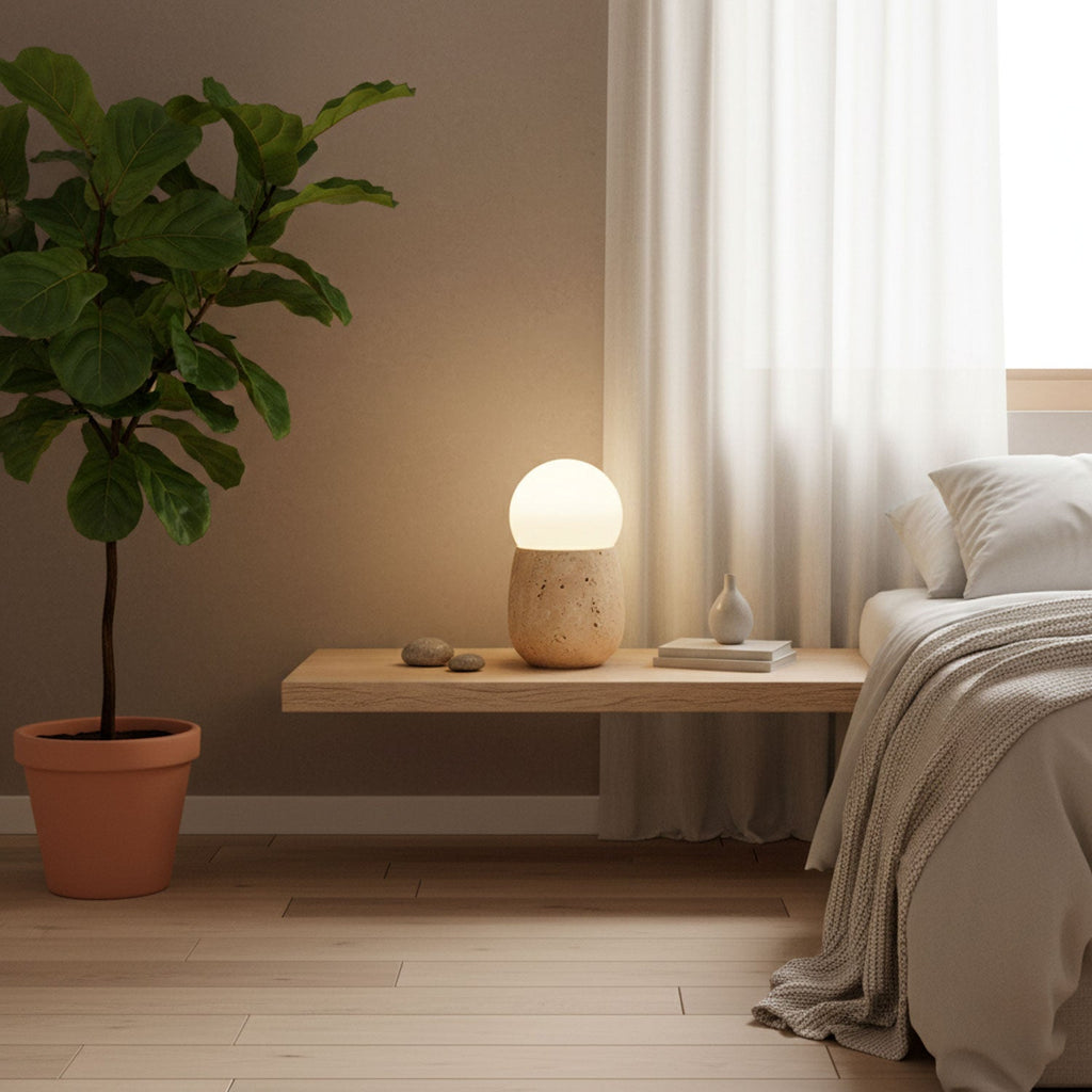 Lampe à poser moderne Ainamo en Travertin jaune et blanc