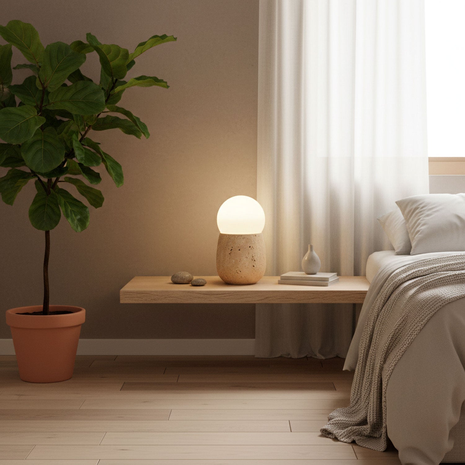 Lampe à poser moderne Ainamo en Travertin jaune et blanc