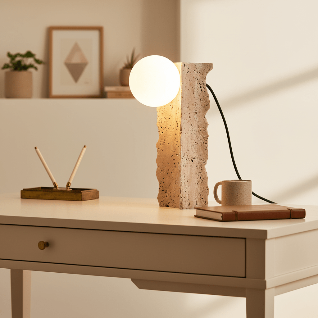 Lampe à poser moderne Ainamo en Travertin jaune