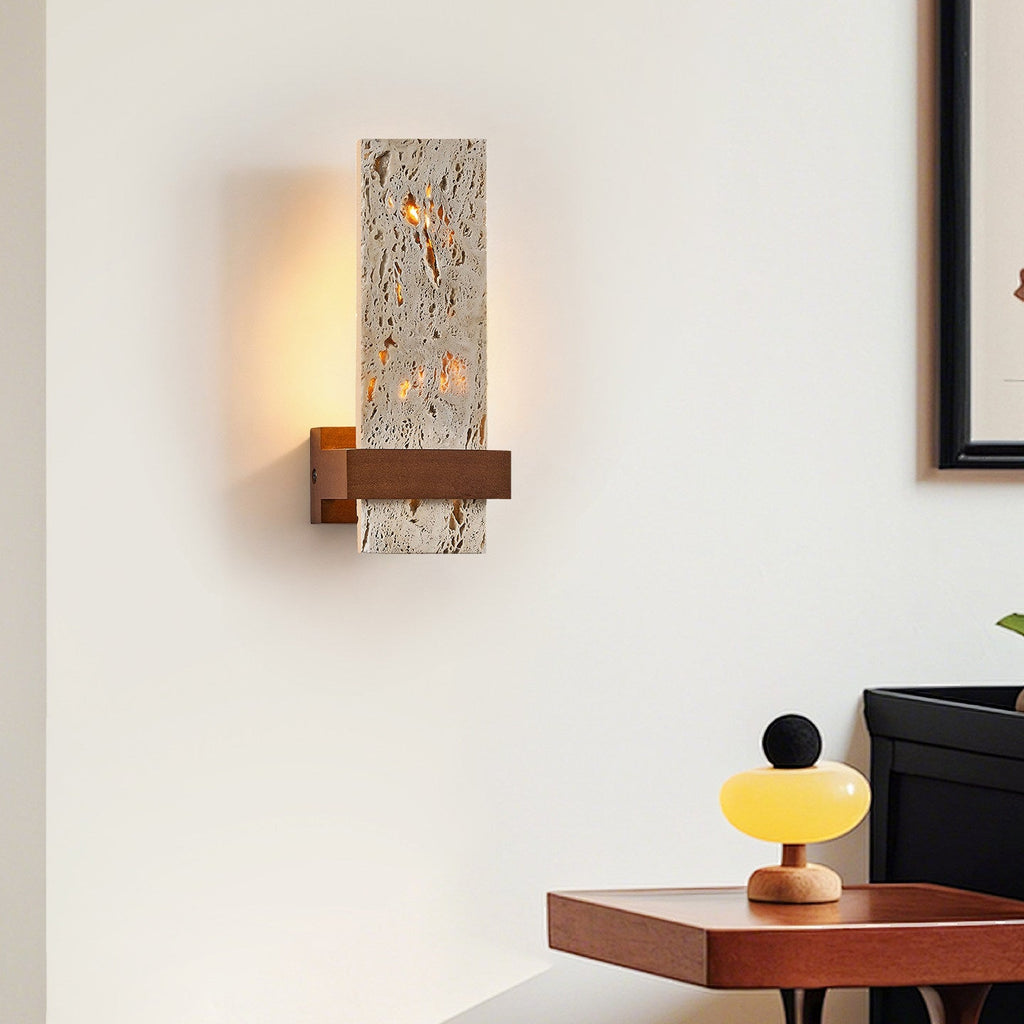 Applique murale moderne Wade en Travertin jaune et noyer