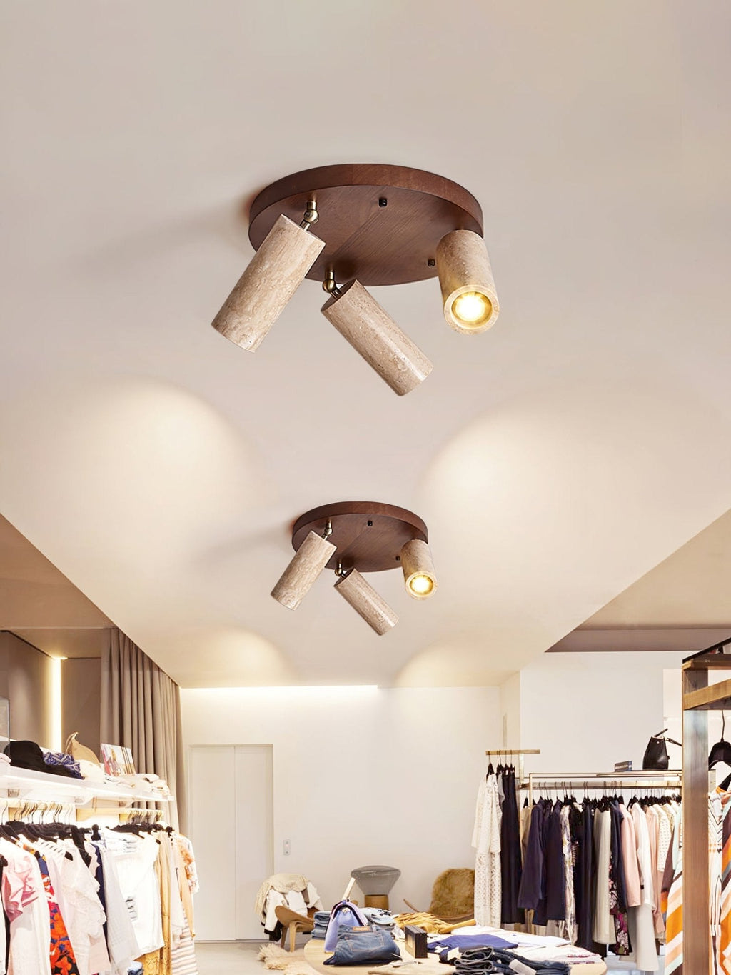 Plafonnier moderne Hoskuld en Noyer bois et travertin jaune