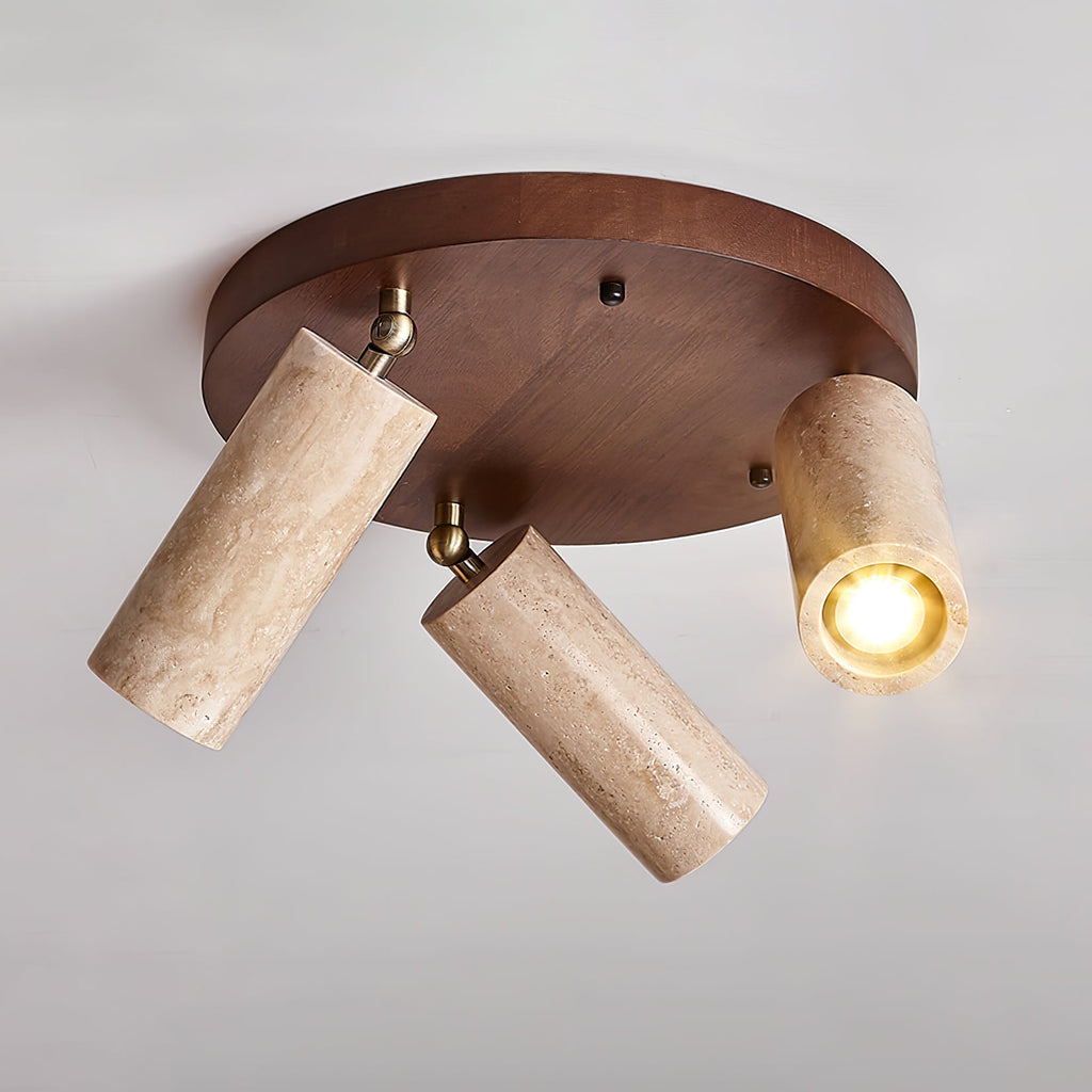Plafonnier moderne Hoskuld en Noyer bois et travertin jaune