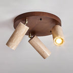 Plafonnier moderne Hoskuld en Noyer bois et travertin jaune