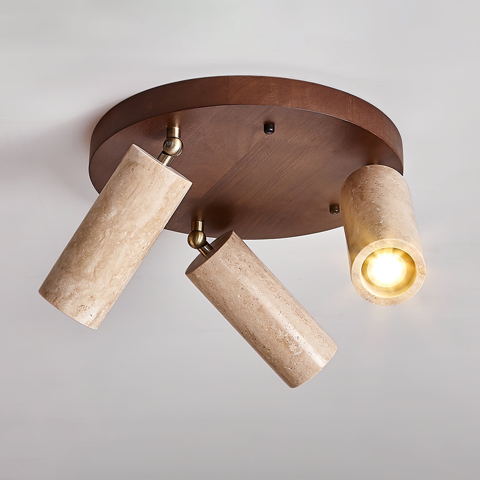 Plafonnier moderne Hoskuld en Noyer bois et travertin jaune