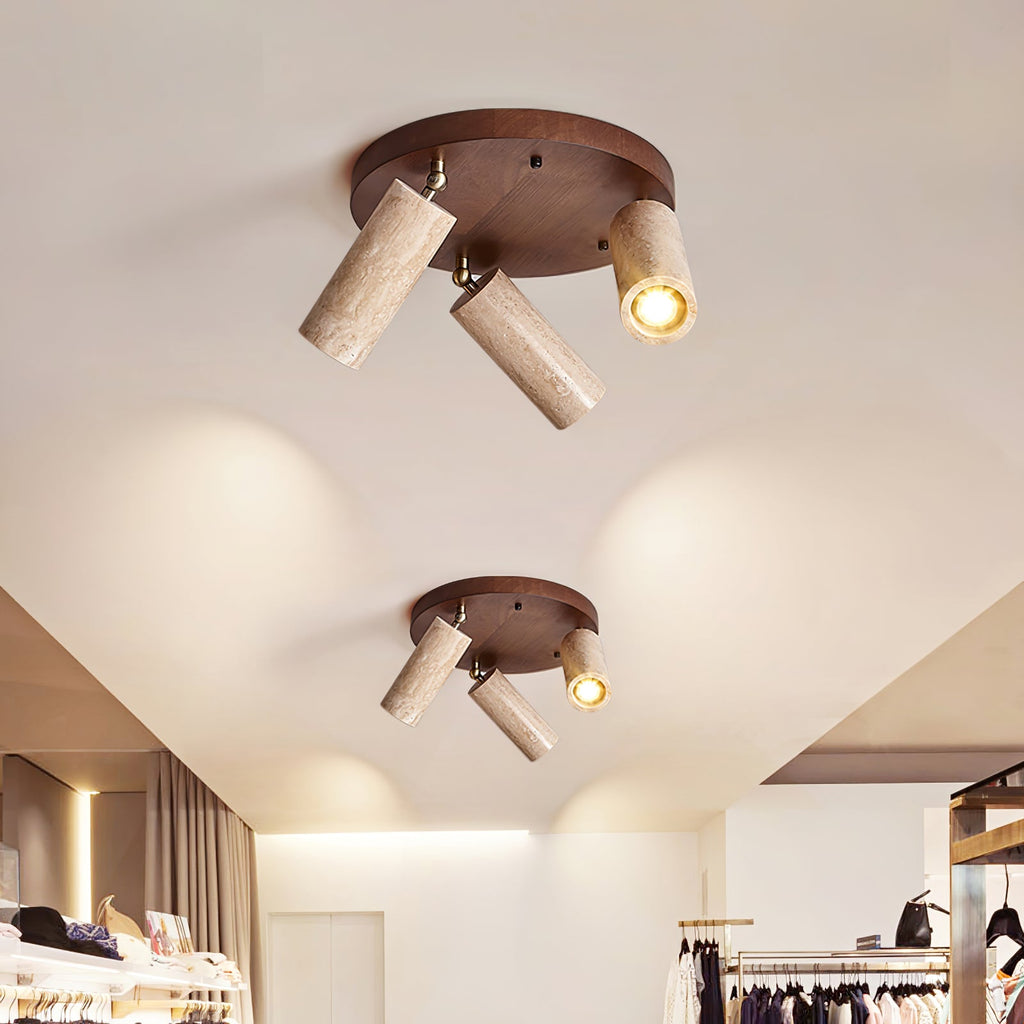 Plafonnier moderne Hoskuld en Noyer bois et travertin jaune