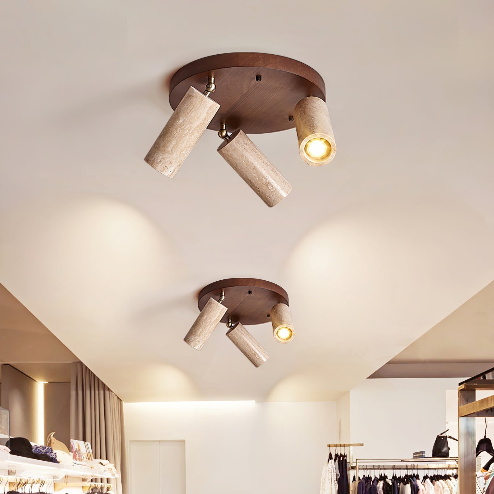Plafonnier moderne Hoskuld en Bois et travertin jaune