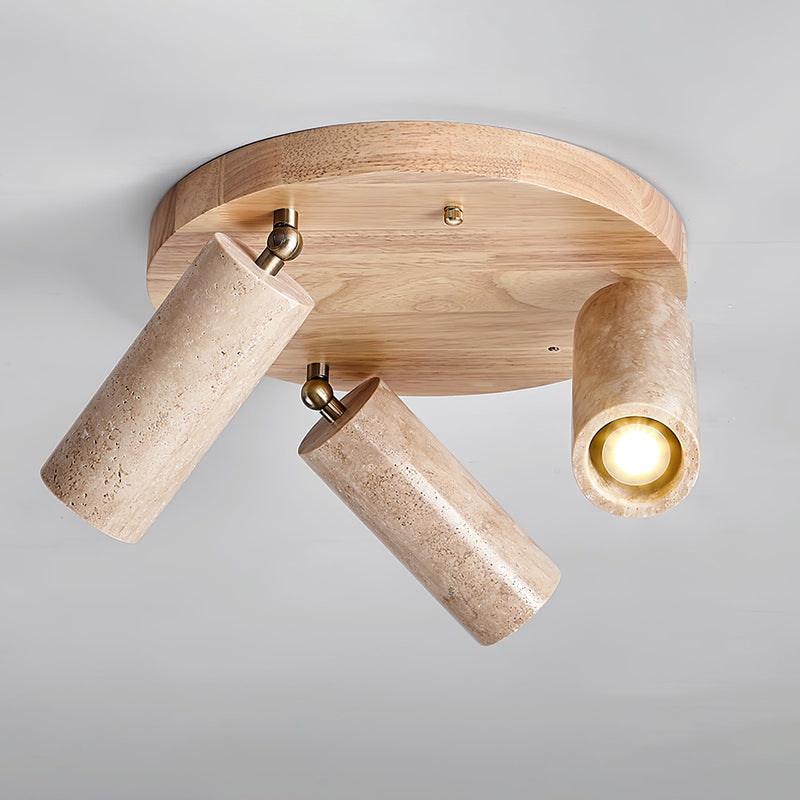 Hoskuld Modern Ceiling Light in Wood & Yellow Travertine