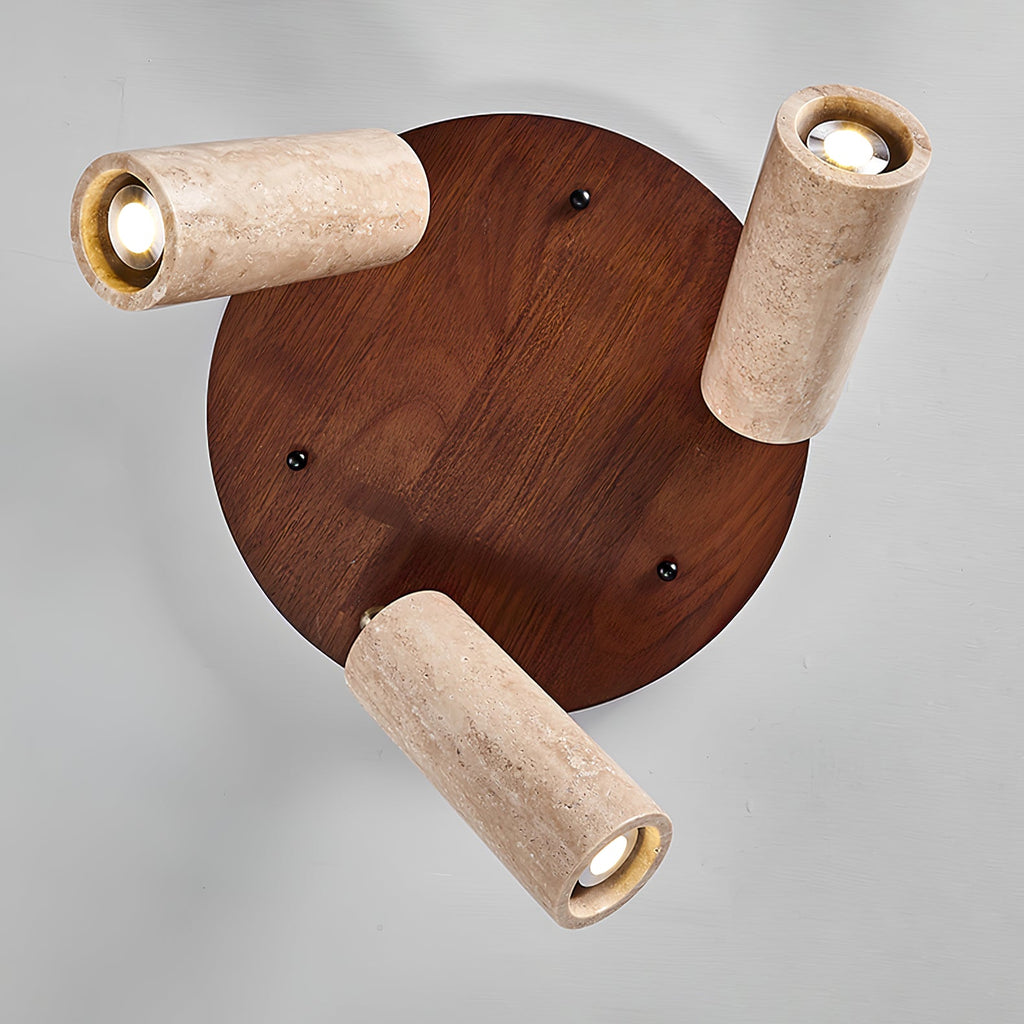 Plafonnier moderne Hoskuld en Noyer bois et travertin jaune