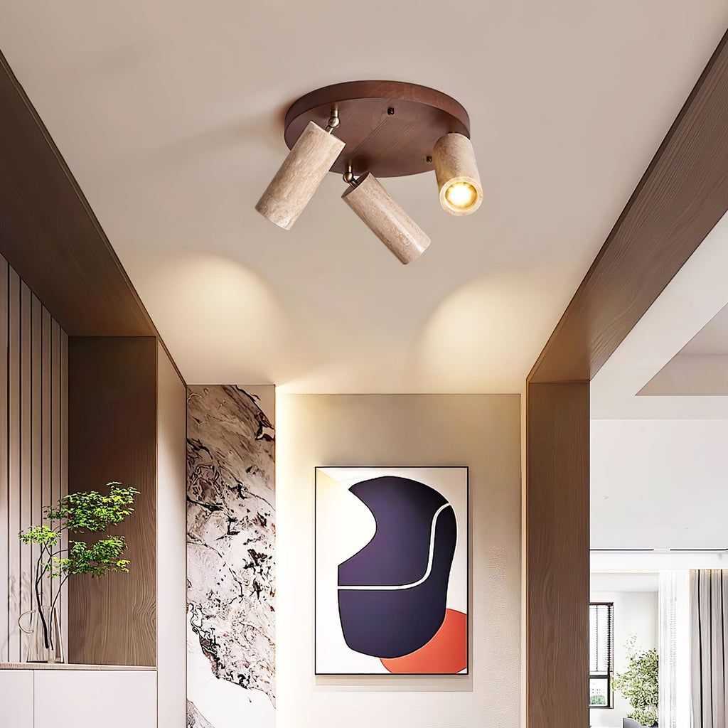 Plafonnier moderne Hoskuld en Bois et travertin jaune