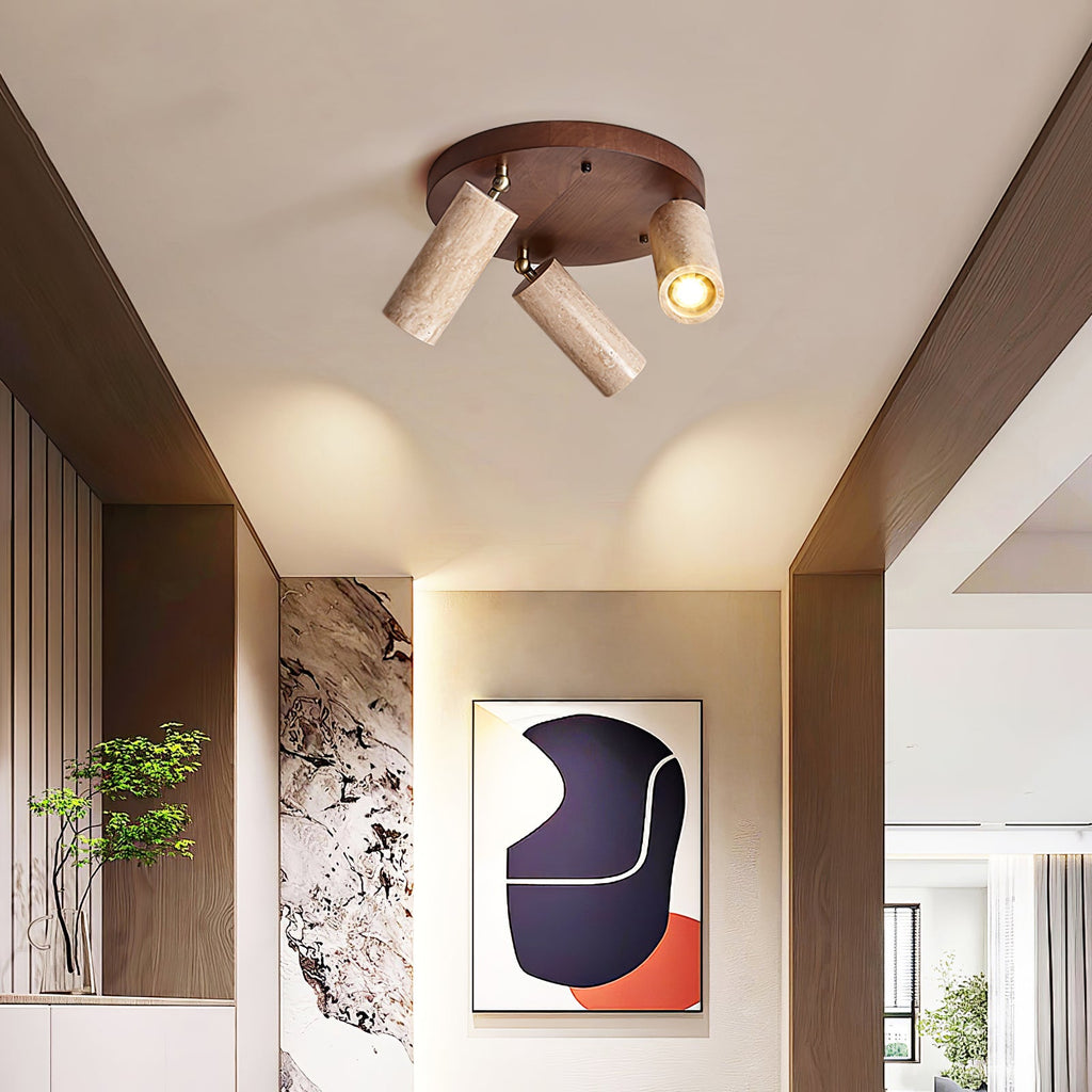 Plafonnier moderne Hoskuld en Noyer bois et travertin jaune