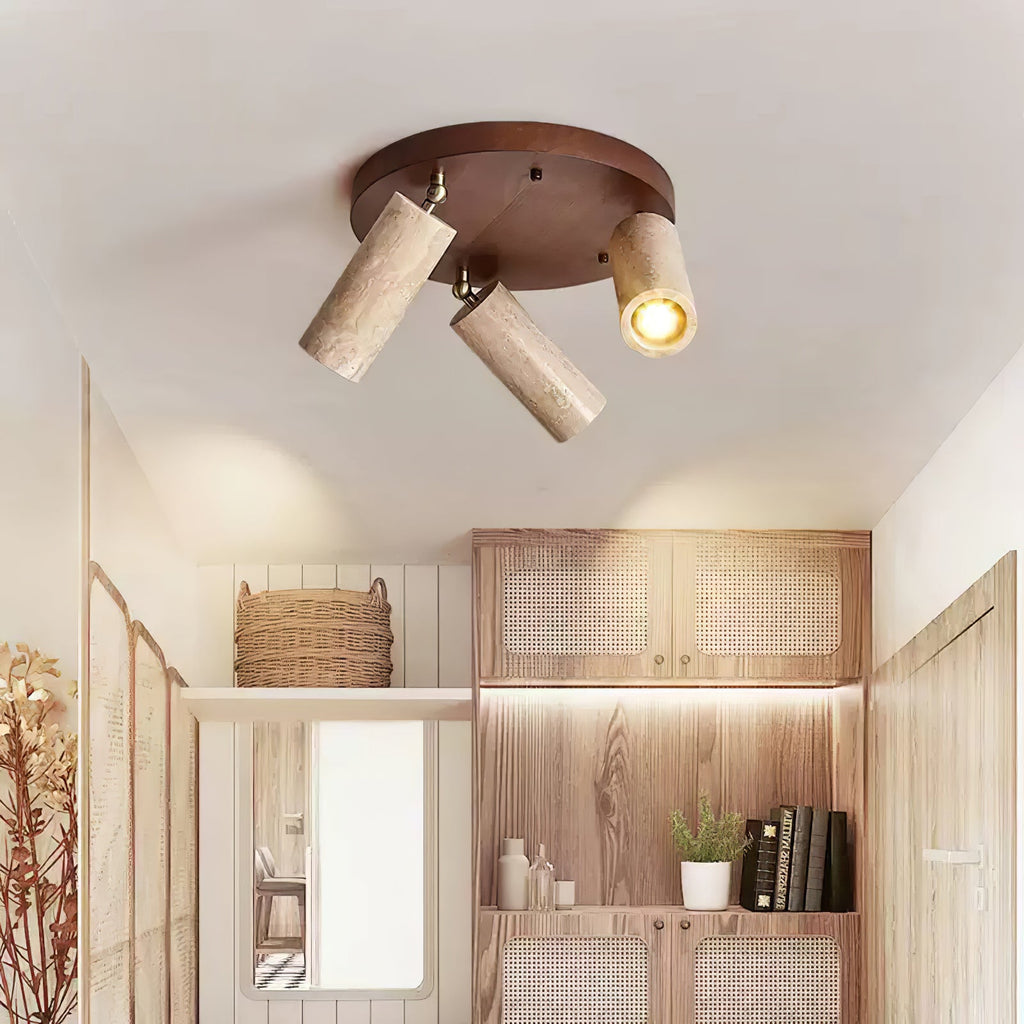 Plafonnier moderne Hoskuld en Bois et travertin jaune