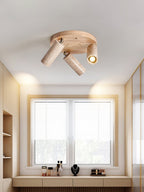 Plafonnier moderne Hoskuld en Noyer bois et travertin jaune