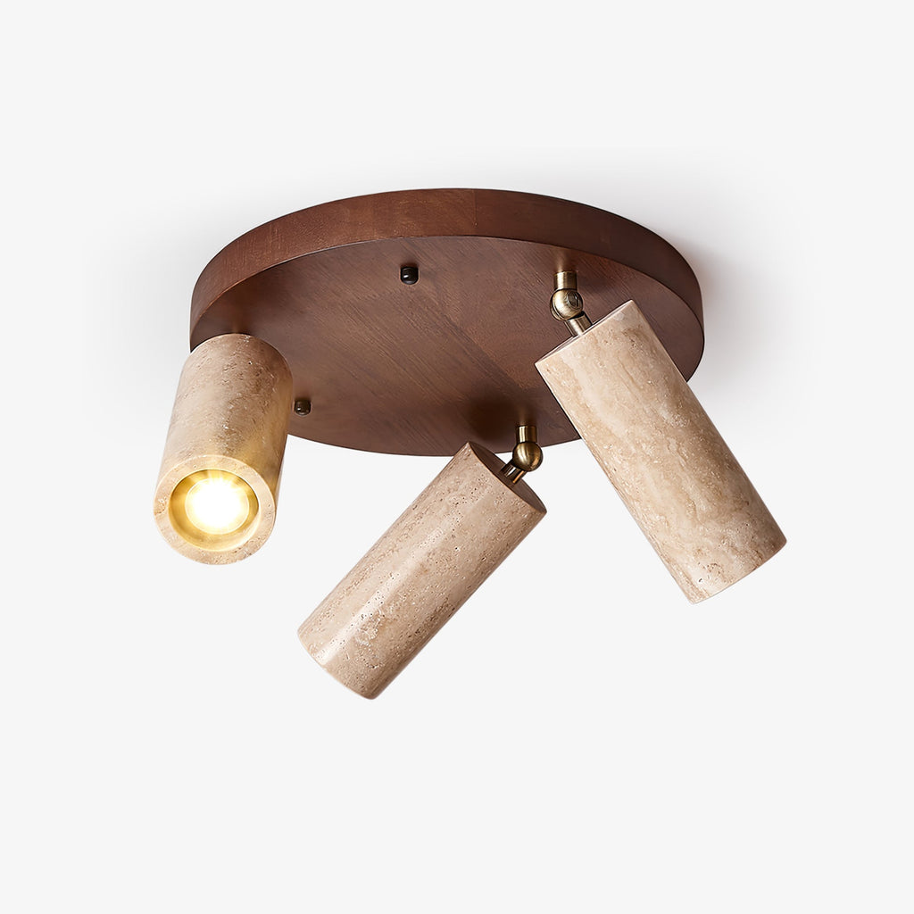 Plafonnier moderne Hoskuld en Noyer bois et travertin jaune