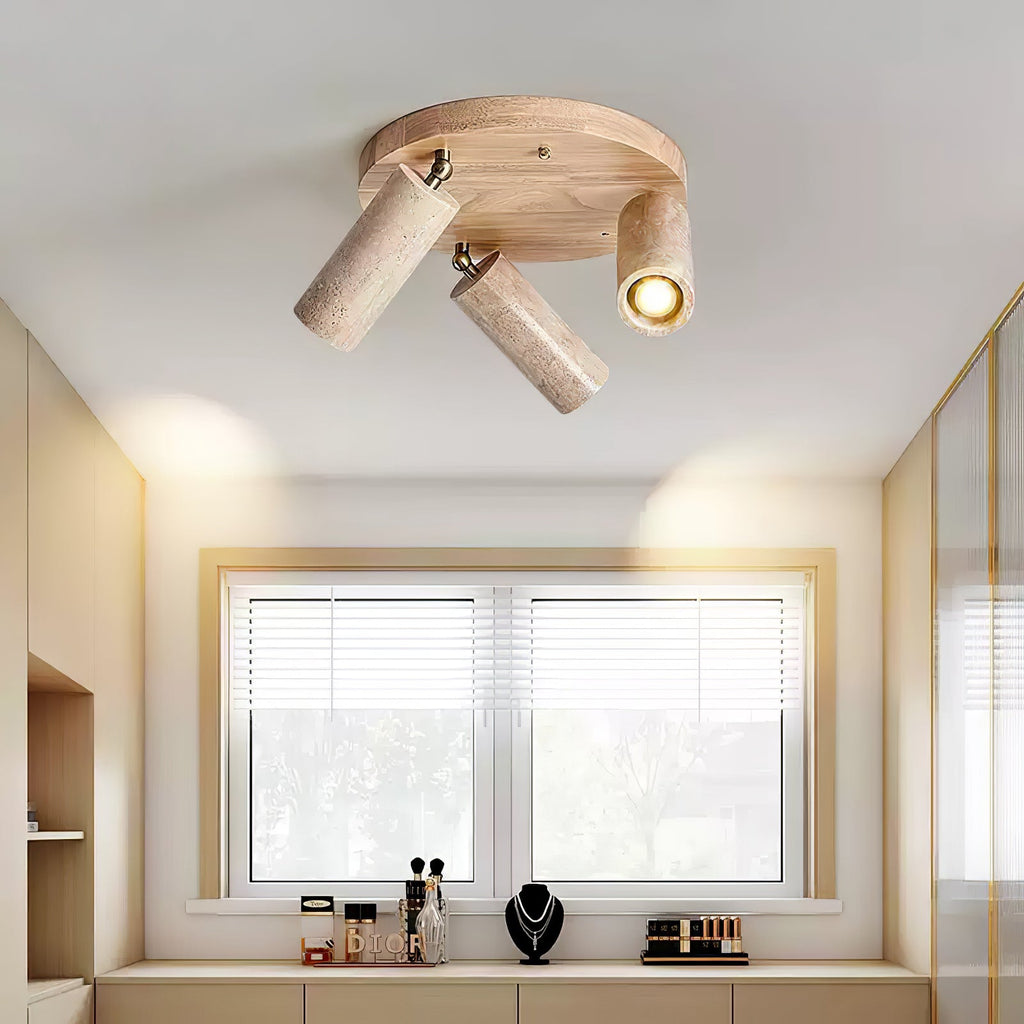 Plafonnier moderne Hoskuld en Noyer bois et travertin jaune