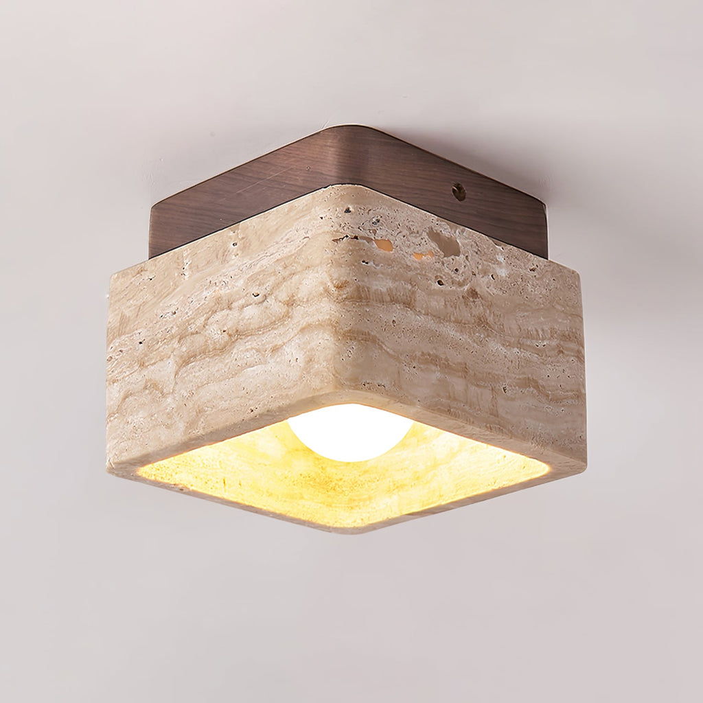 Plafonnier moderne Lin en Noyer bois et travertin jaune