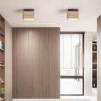 Plafonnier moderne Lin en Noyer bois et travertin jaune