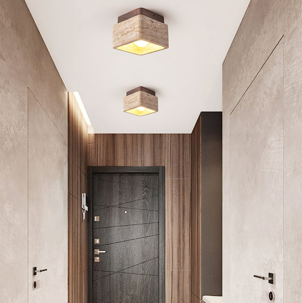 Plafonnier moderne Lin en Bois et travertin jaune