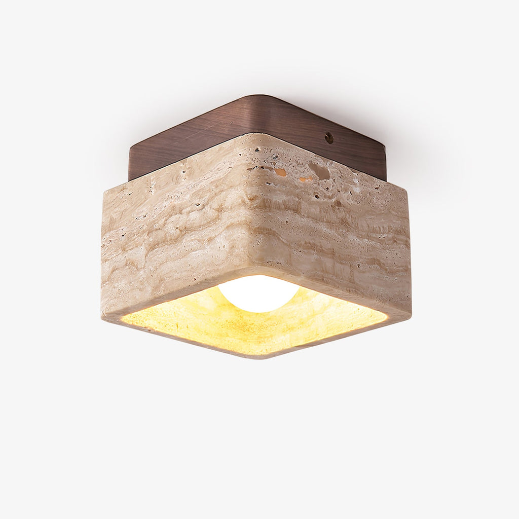 Plafonnier moderne Lin en Noyer bois et travertin jaune