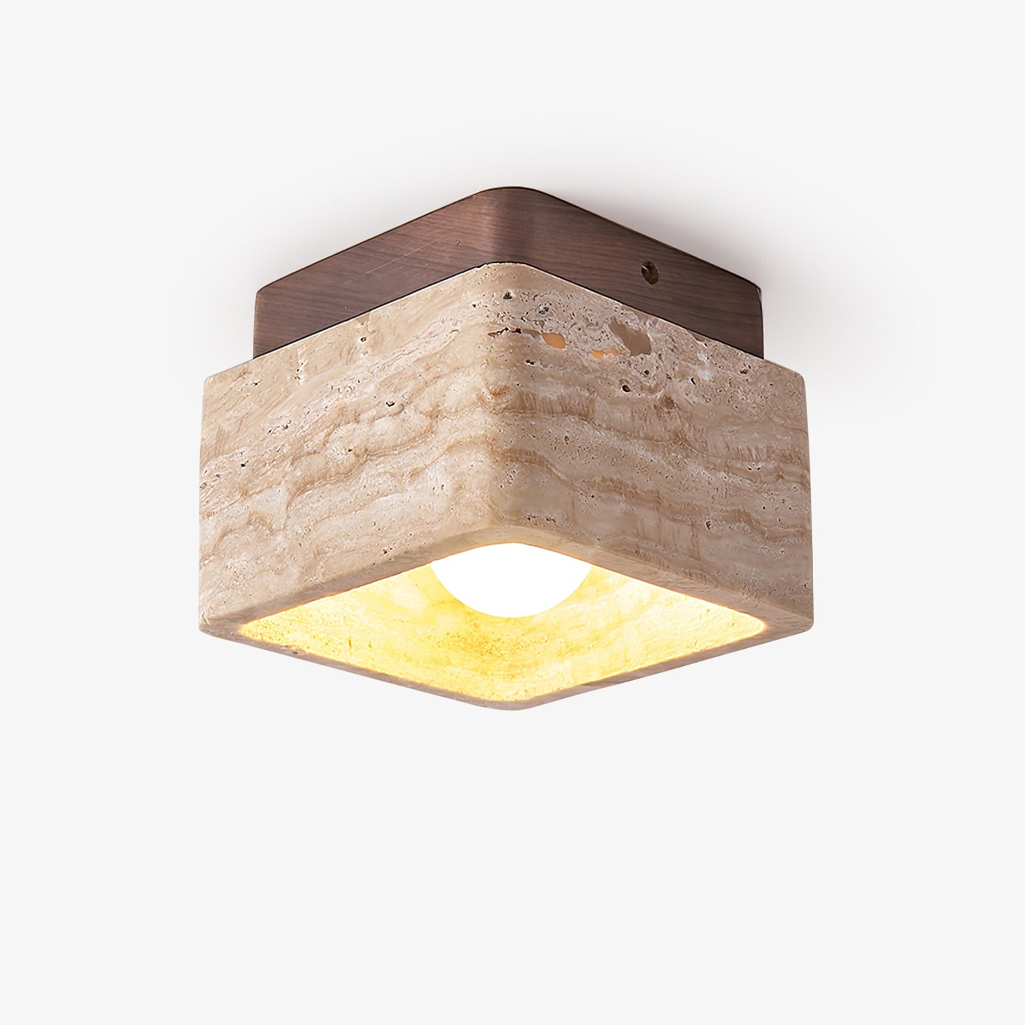 Plafonnier moderne Lin en Noyer bois et travertin jaune