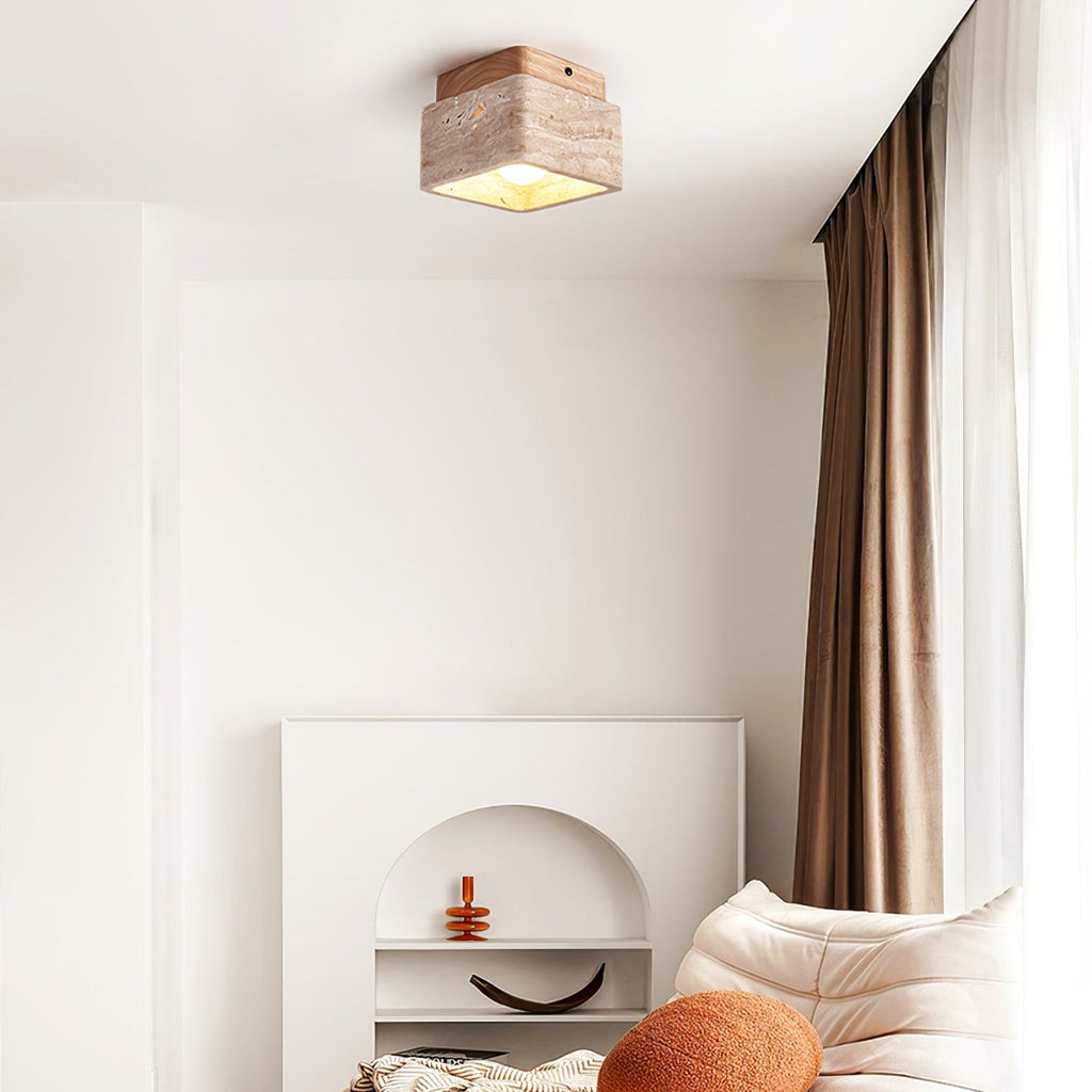 Plafonnier moderne Lin en Bois et travertin jaune
