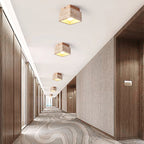 Plafonnier moderne Lin en Noyer bois et travertin jaune