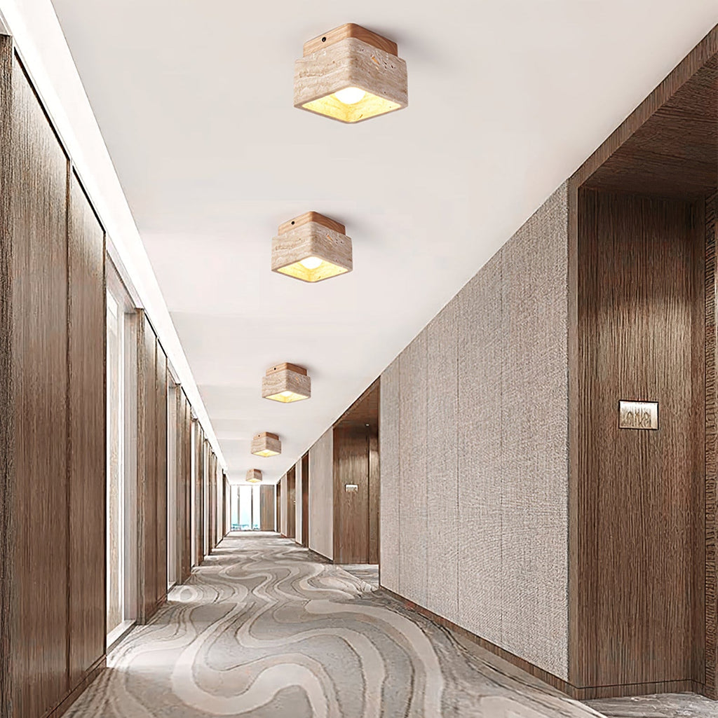 Plafonnier moderne Lin en Bois et travertin jaune