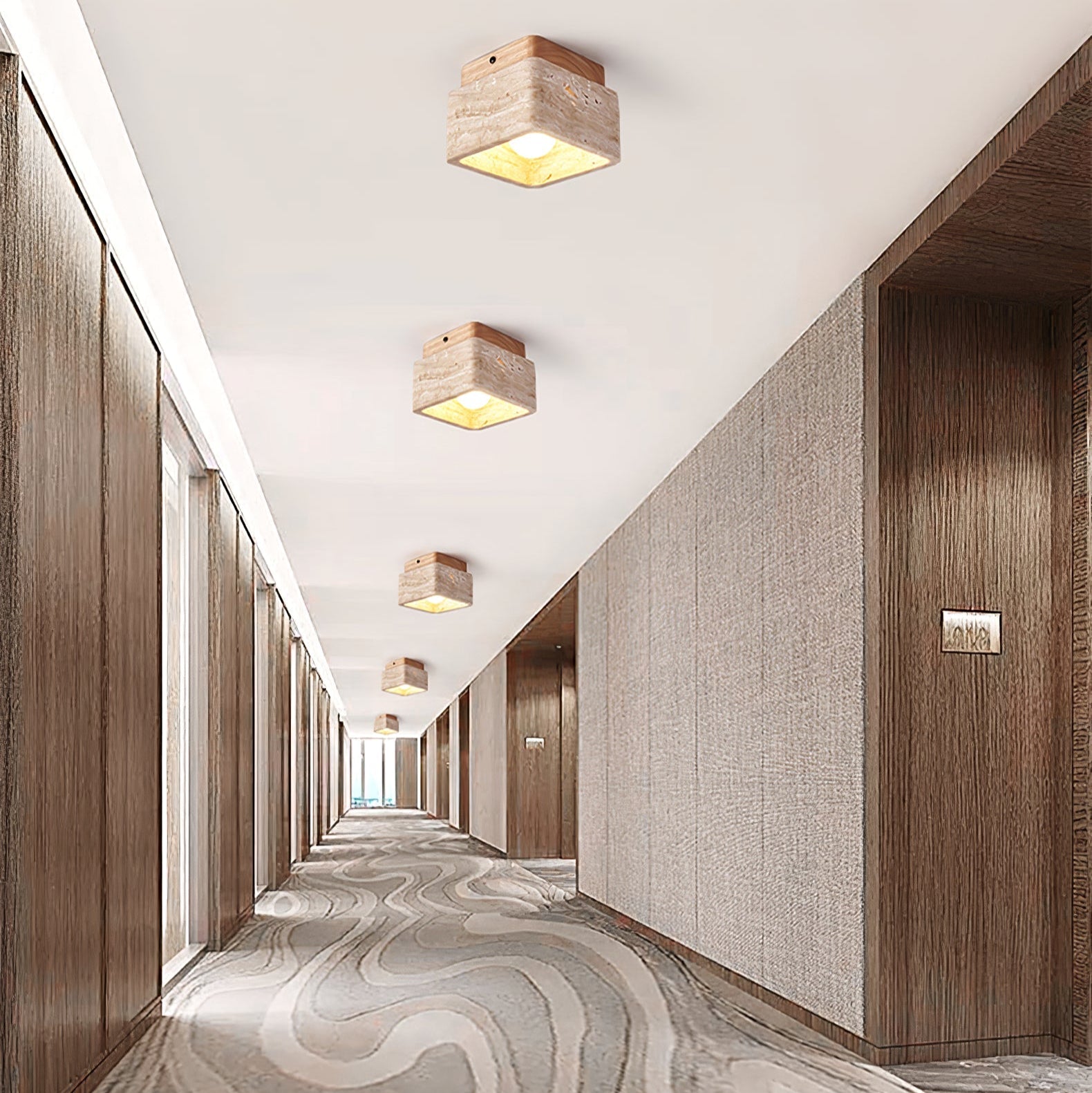 Plafonnier moderne Lin en Bois et travertin jaune