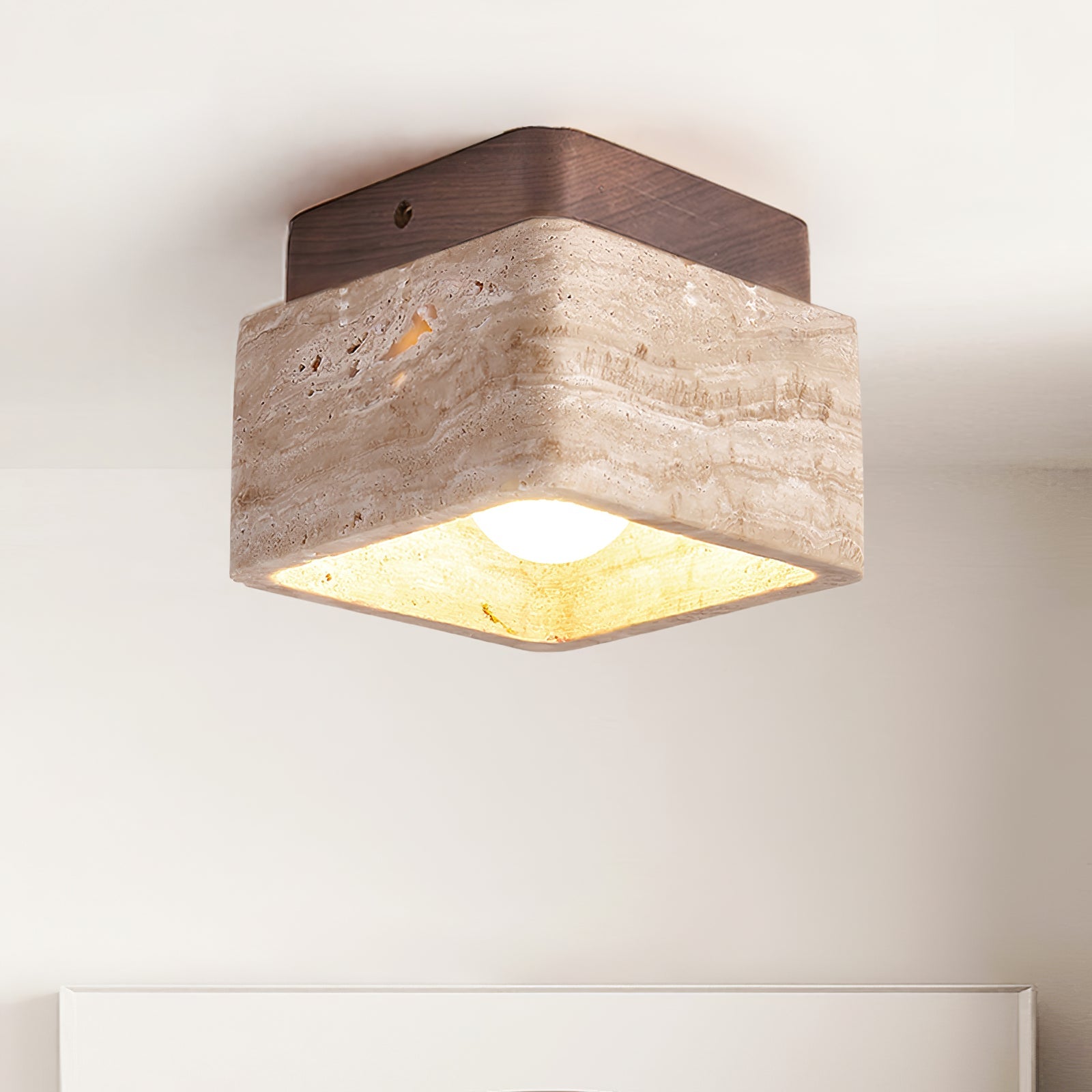 Plafonnier moderne Lin en Bois et travertin jaune