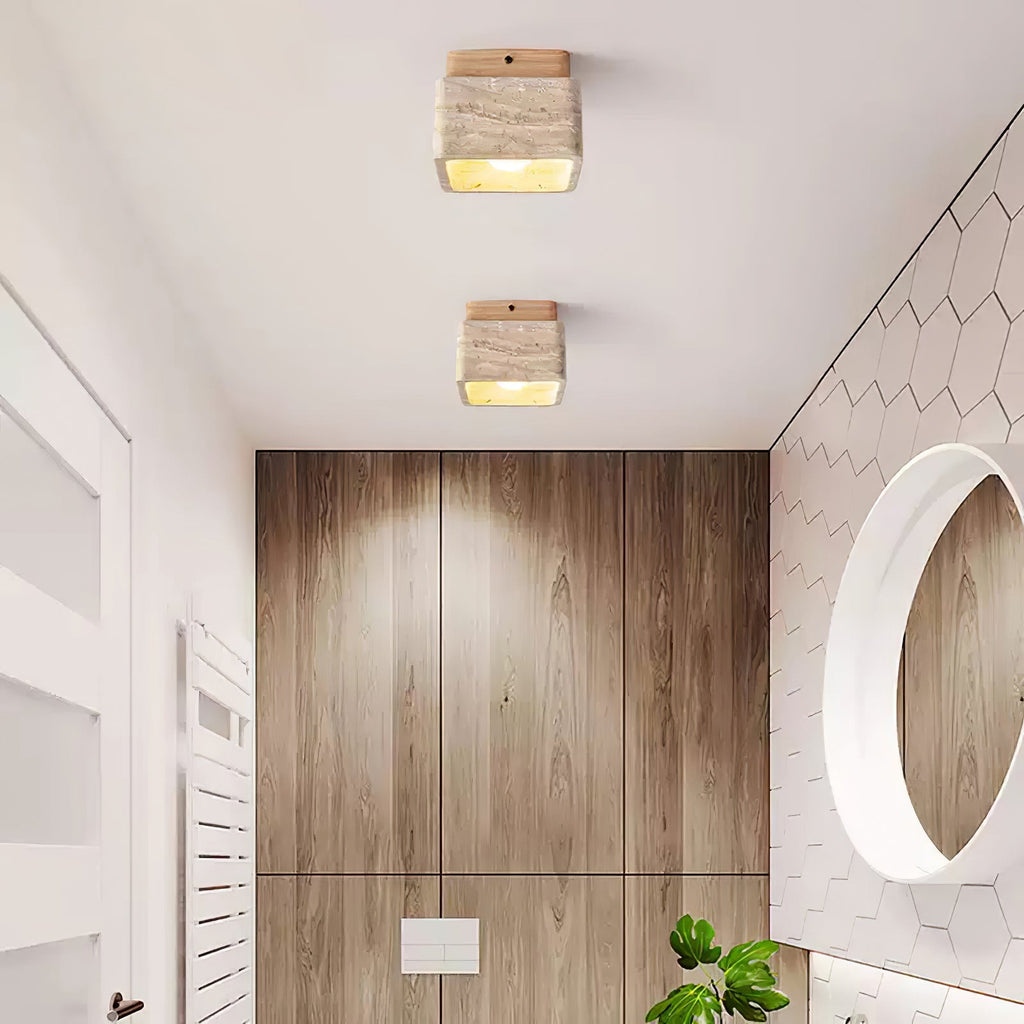 Plafonnier moderne Lin en Bois et travertin jaune