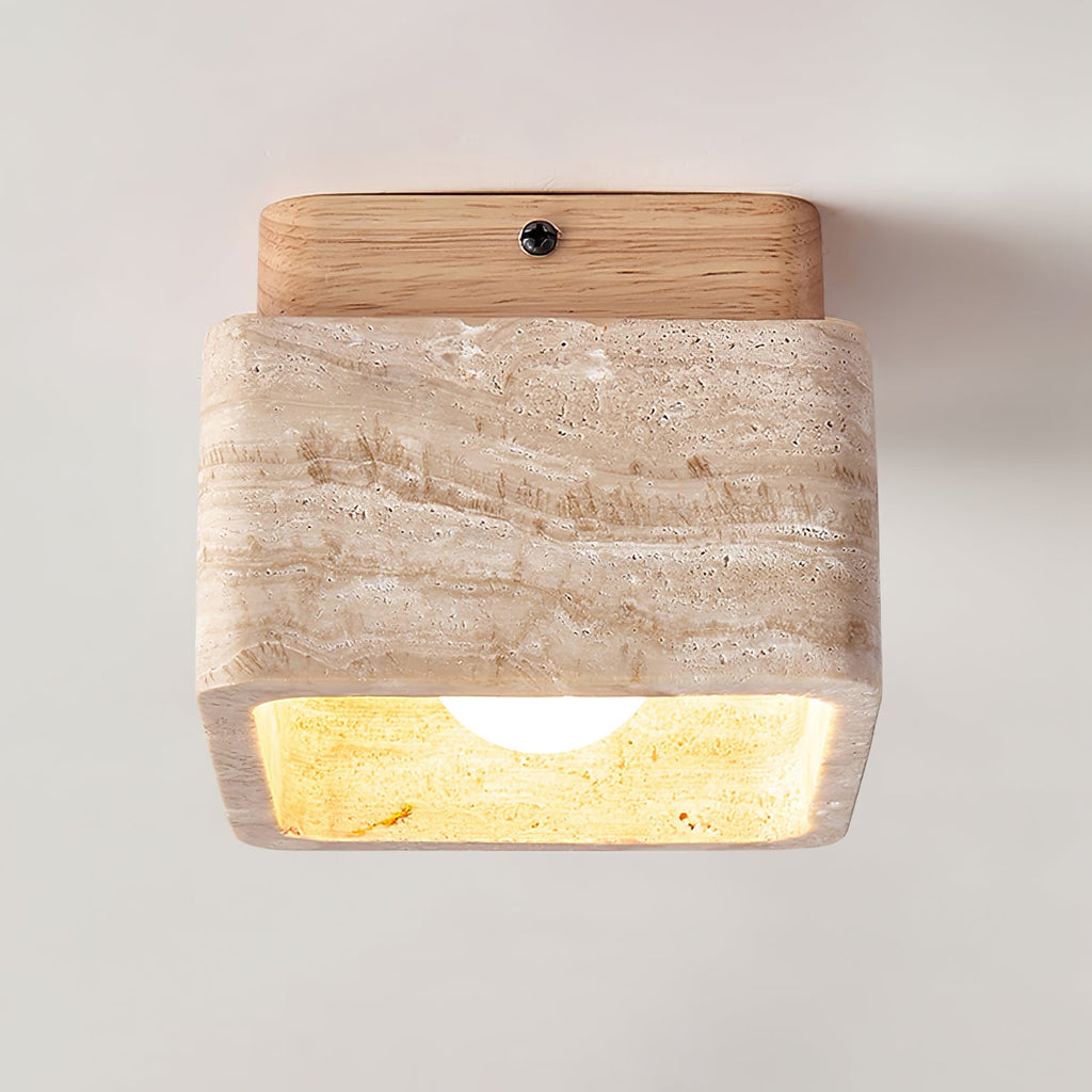 Plafonnier moderne Lin en Bois et travertin jaune