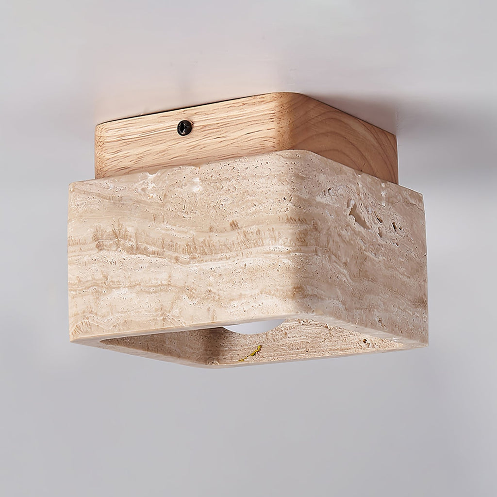 Plafonnier moderne Lin en Noyer bois et travertin jaune