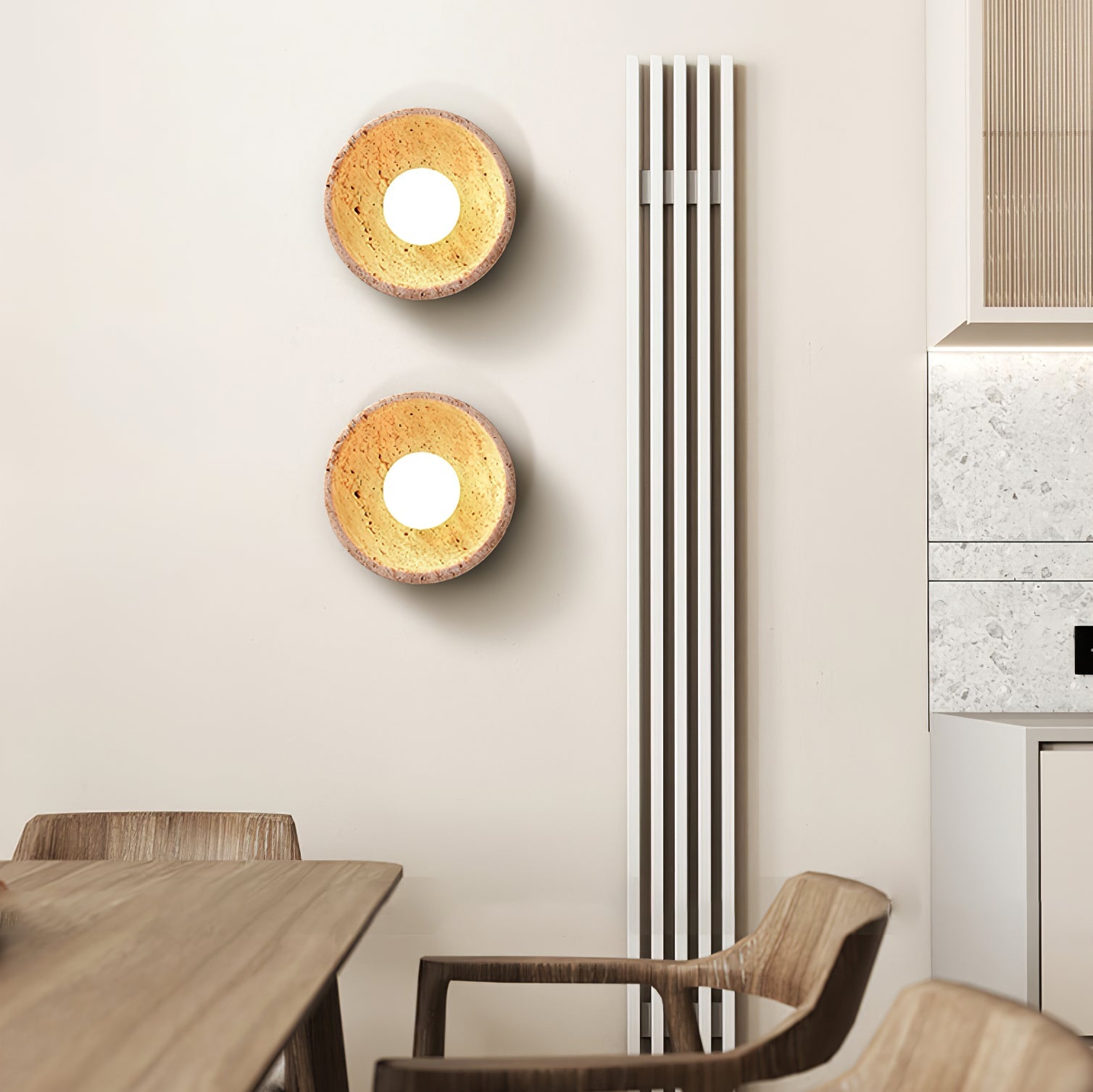 Applique murale moderne Sulev en Noyer et travertin jaune