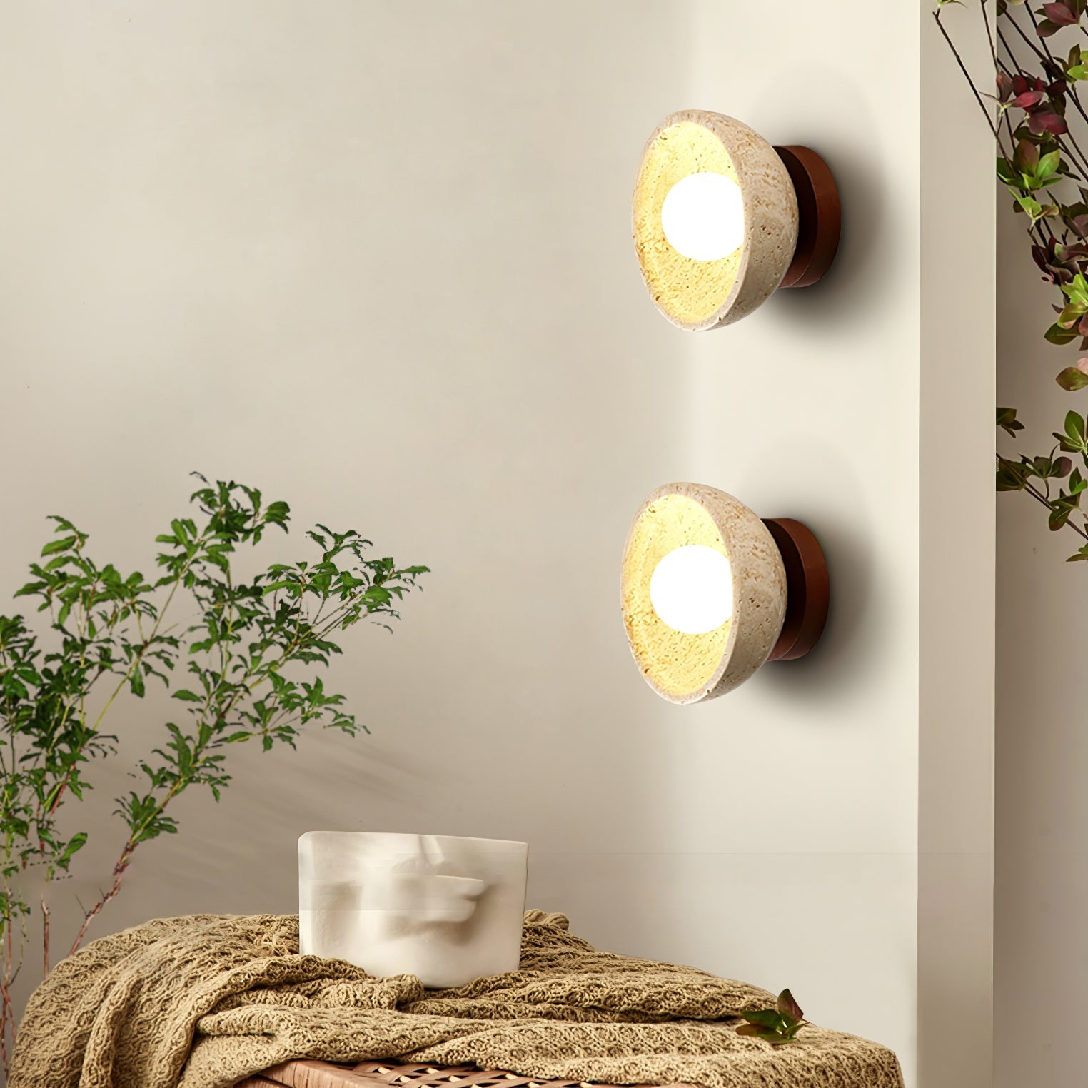 Applique murale moderne Sulev en Bois et travertin jaune