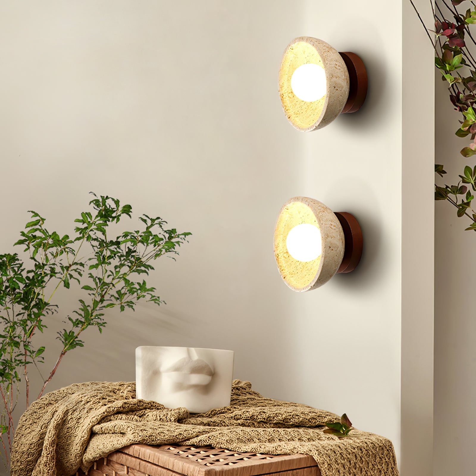 Applique murale moderne Sulev en Noyer et travertin jaune